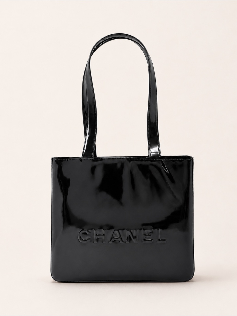 CHANEL Black Patent Logo Tote